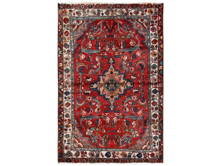 3'2" x 4'9" Vintage Hand Knotted Red Wool Rectangle Oriental Rug - MOA1022634