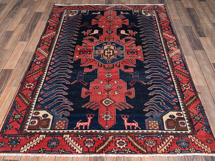 4'3" x 6'2" Vintage Hand Knotted Blue Wool Rectangle Oriental Rug - MOA1022637