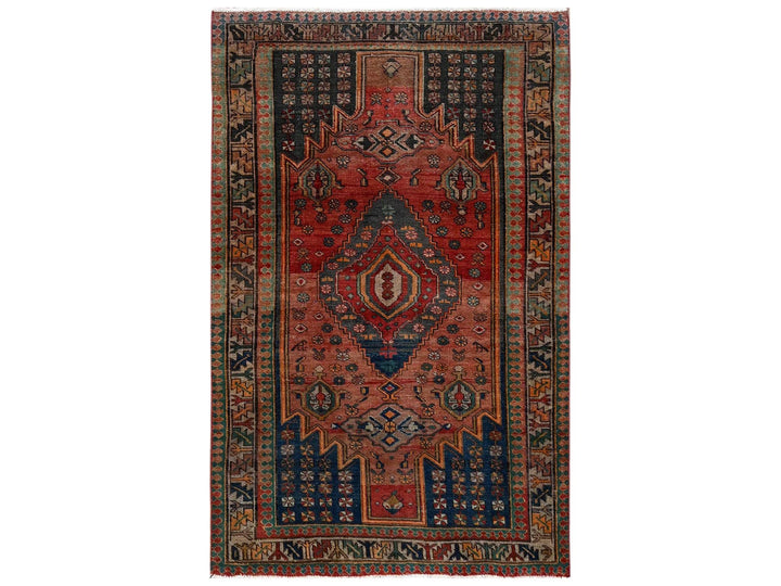 4'4" x 6'11" Vintage Hand Knotted Red Wool Rectangle Oriental Rug - MOA1022639
