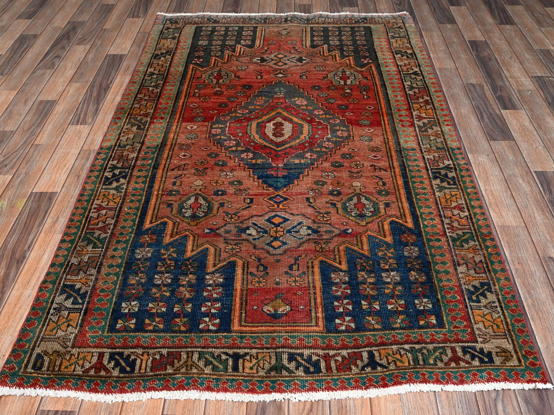 4'4" x 6'11" Vintage Hand Knotted Red Wool Rectangle Oriental Rug - MOA1022639