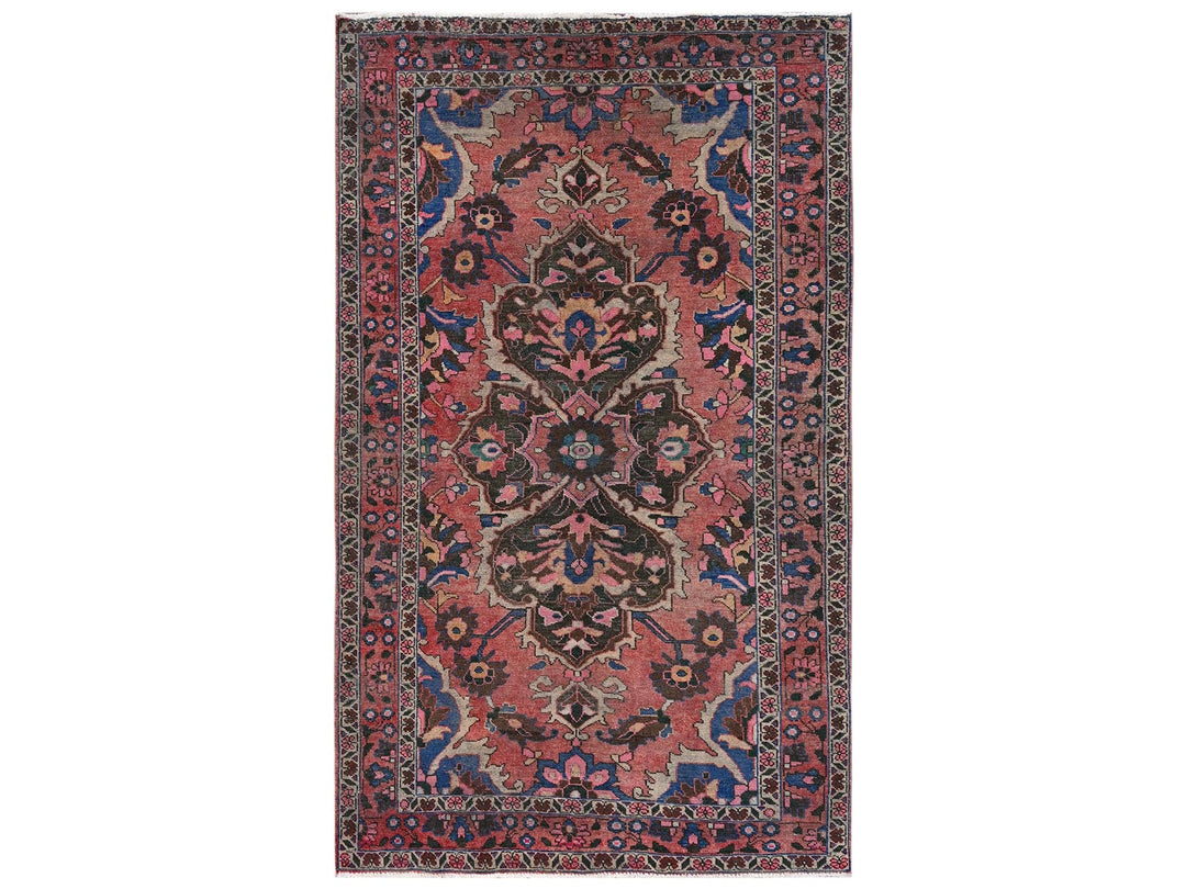 4'11" x 8'8" Vintage Hand Knotted Pink Wool Rectangle Oriental Rug - MOA1022640