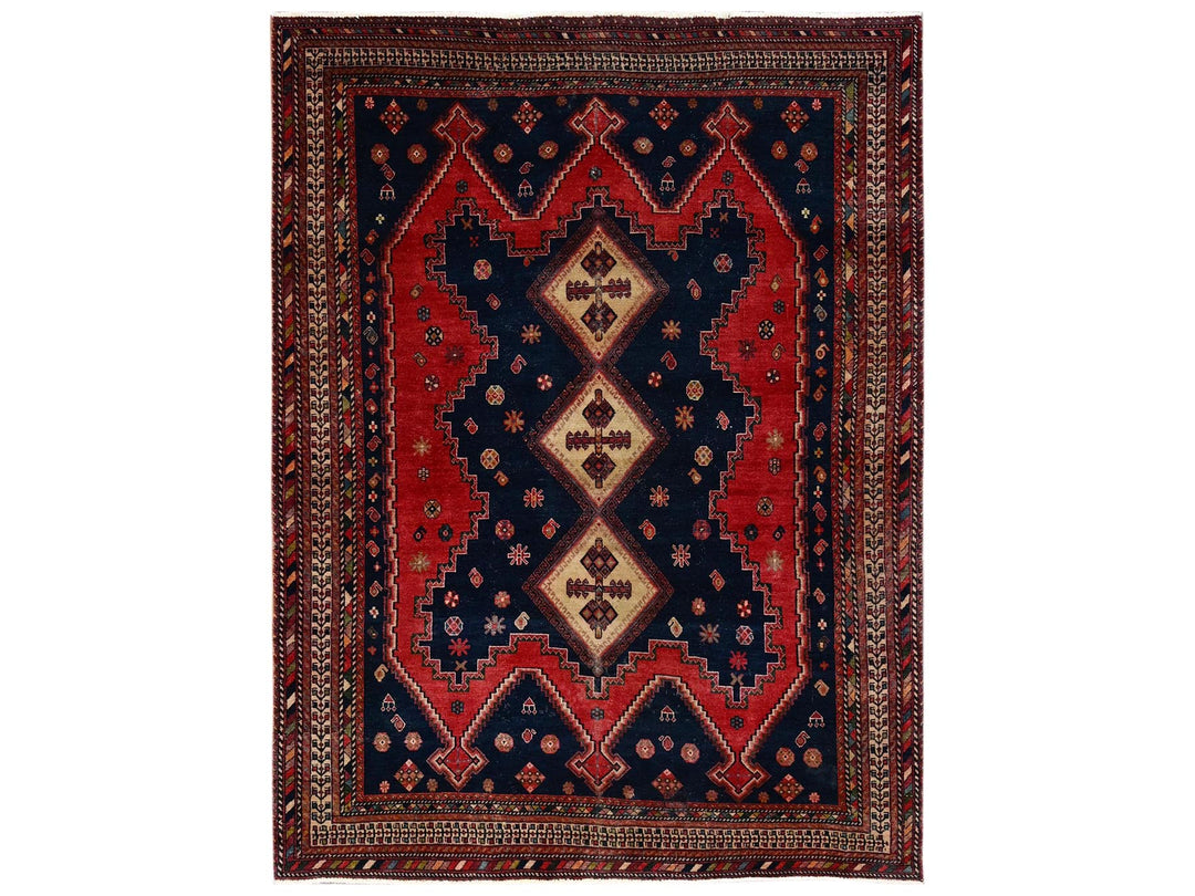 5'10" x 7'11" Vintage Hand Knotted Red Wool Rectangle Oriental Rug - MOA1022641