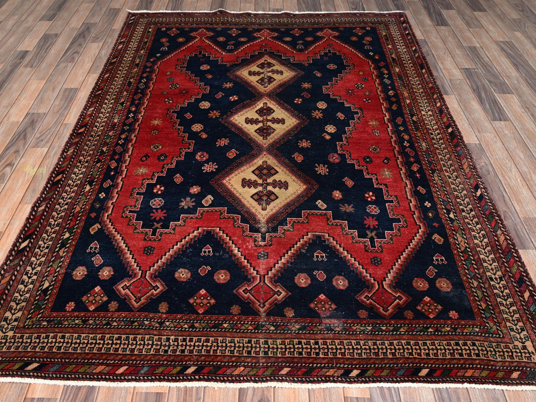 5'10" x 7'11" Vintage Hand Knotted Red Wool Rectangle Oriental Rug - MOA1022641