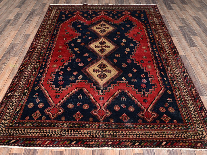 5'10" x 7'11" Vintage Hand Knotted Red Wool Rectangle Oriental Rug - MOA1022641