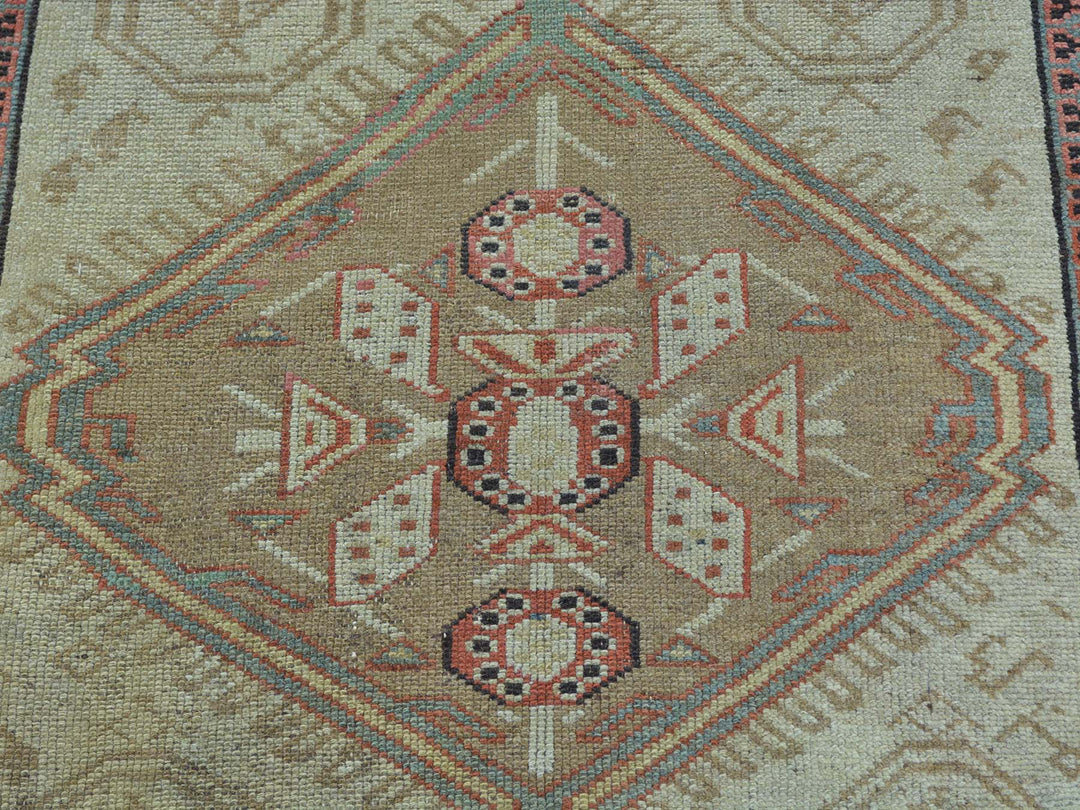 3'1" x 14'3" Vintage Hand Knotted Green Wool Runner Oriental Rug - MOA10226424