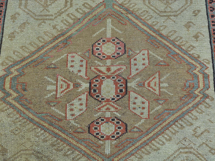 3'1" x 14'3" Vintage Hand Knotted Green Wool Runner Oriental Rug - MOA10226424