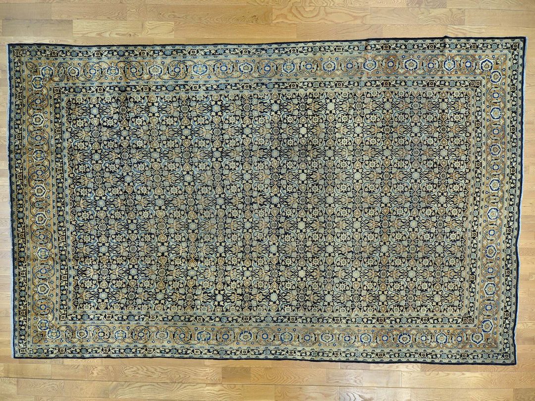 10'10" x 17'0" Vintage Hand Knotted Blue Wool Runner Oriental Rug - MOA10226426