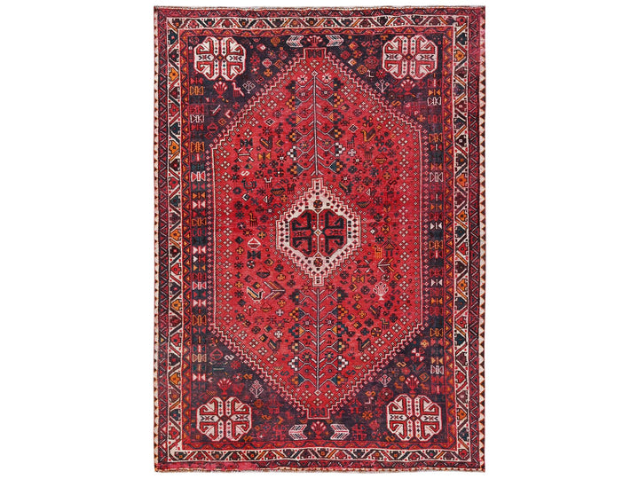 6'11" x 9'7" Vintage Hand Knotted Red Wool Rectangle Oriental Rug - MOA1022642