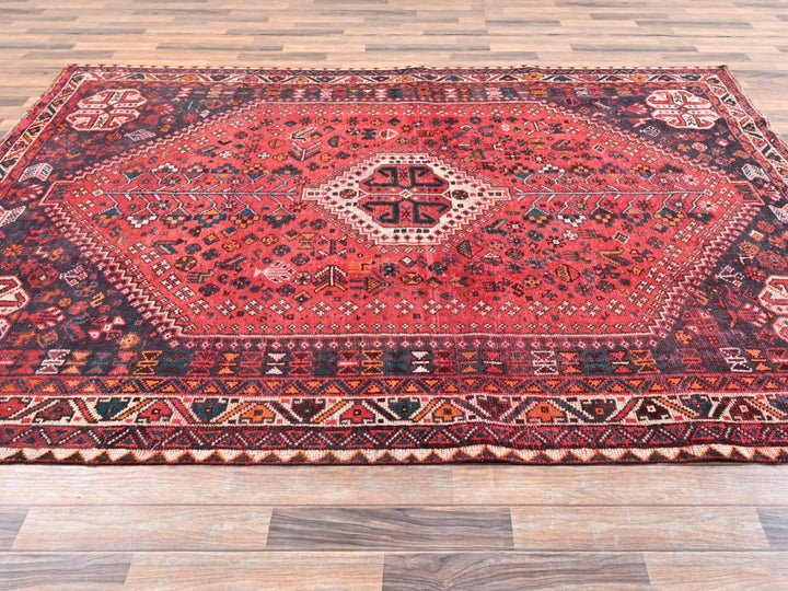 6'11" x 9'7" Vintage Hand Knotted Red Wool Rectangle Oriental Rug - MOA1022642