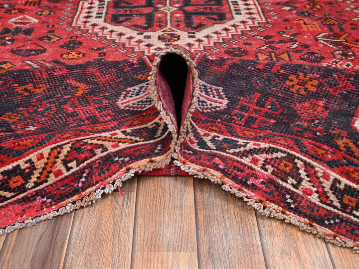 6'11" x 9'7" Vintage Hand Knotted Red Wool Rectangle Oriental Rug - MOA1022642