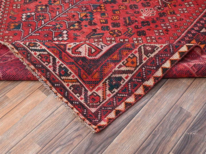 6'11" x 9'7" Vintage Hand Knotted Red Wool Rectangle Oriental Rug - MOA1022642
