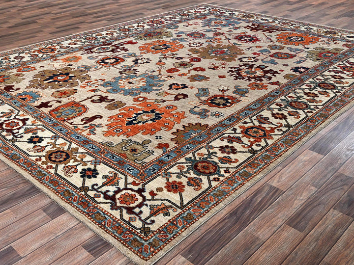 8'10" x 11'10" New Hand Knotted Ivory Wool Rectangle Oriental Rug - MOA1022644