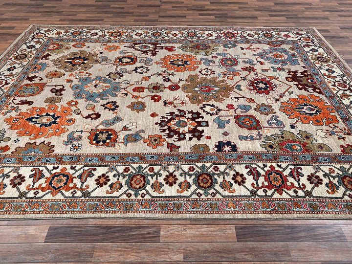 8'10" x 11'10" New Hand Knotted Ivory Wool Rectangle Oriental Rug - MOA1022644