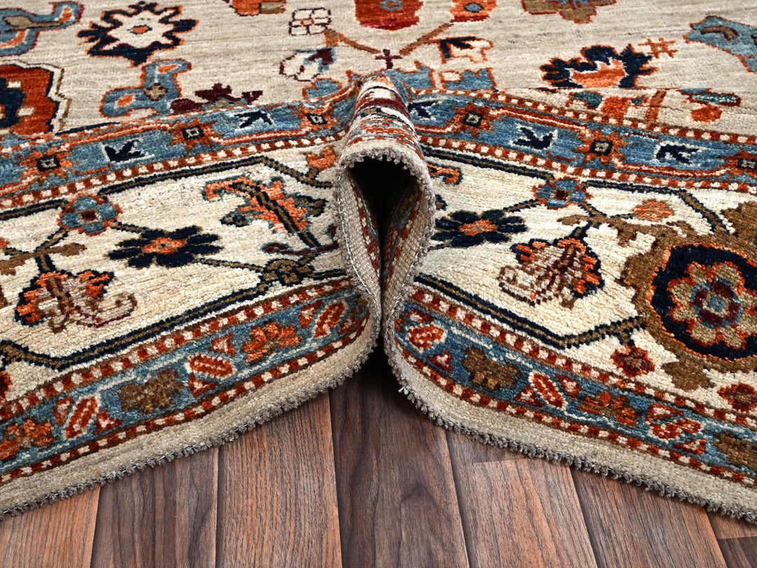 8'10" x 11'10" New Hand Knotted Ivory Wool Rectangle Oriental Rug - MOA1022644