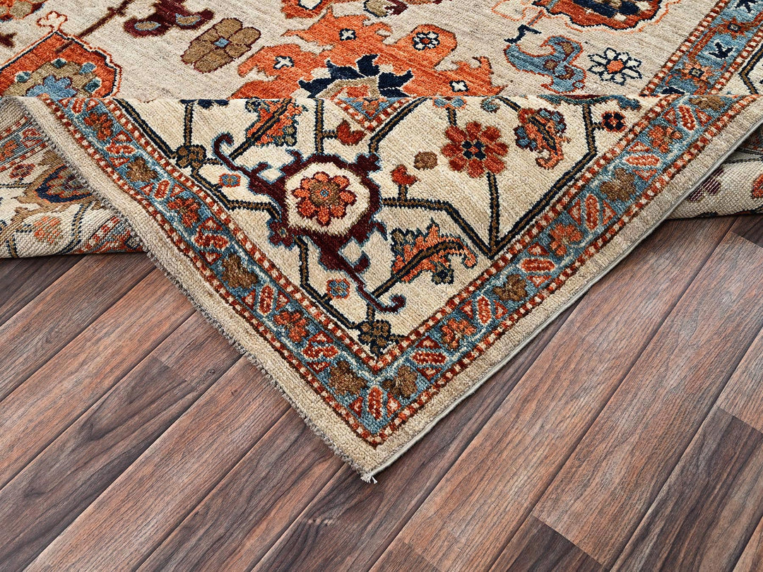 8'10" x 11'10" New Hand Knotted Ivory Wool Rectangle Oriental Rug - MOA1022644