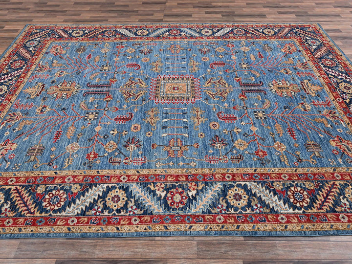 8'10" x 12'0" New Hand Knotted Blue Wool Rectangle Oriental Rug - MOA1022646