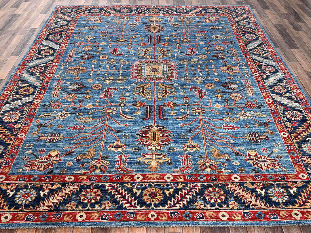 8'3" x 9'9" New Hand Knotted Blue Wool Rectangle Oriental Rug - MOA1022648