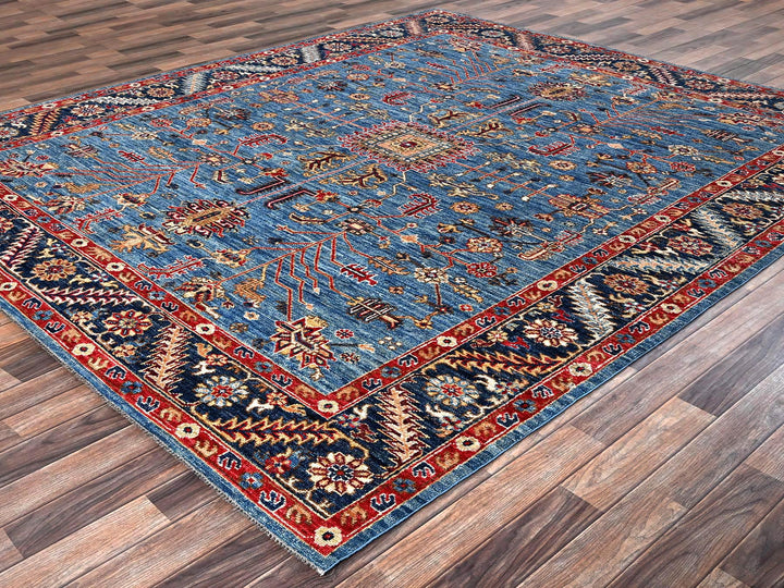 8'3" x 9'9" New Hand Knotted Blue Wool Rectangle Oriental Rug - MOA1022648