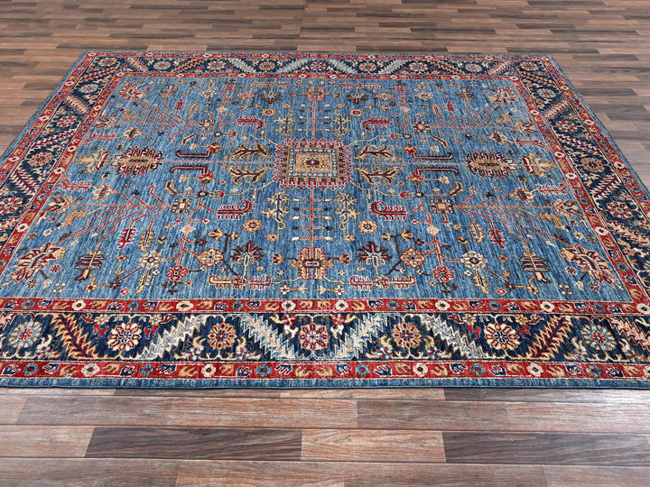 8'3" x 9'9" New Hand Knotted Blue Wool Rectangle Oriental Rug - MOA1022648