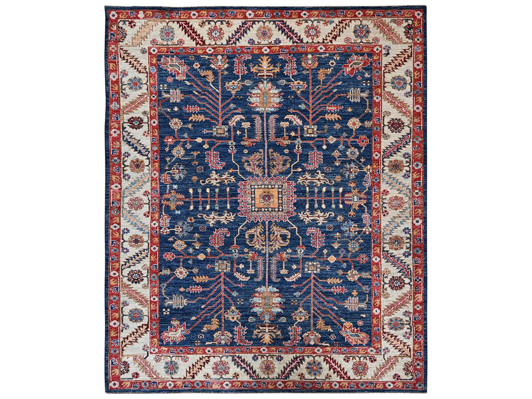 7'11" x 9'9" New Hand Knotted Blue Wool Rectangle Oriental Rug - MOA1022650