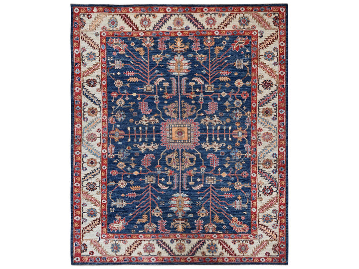7'11" x 9'9" New Hand Knotted Blue Wool Rectangle Oriental Rug - MOA1022650