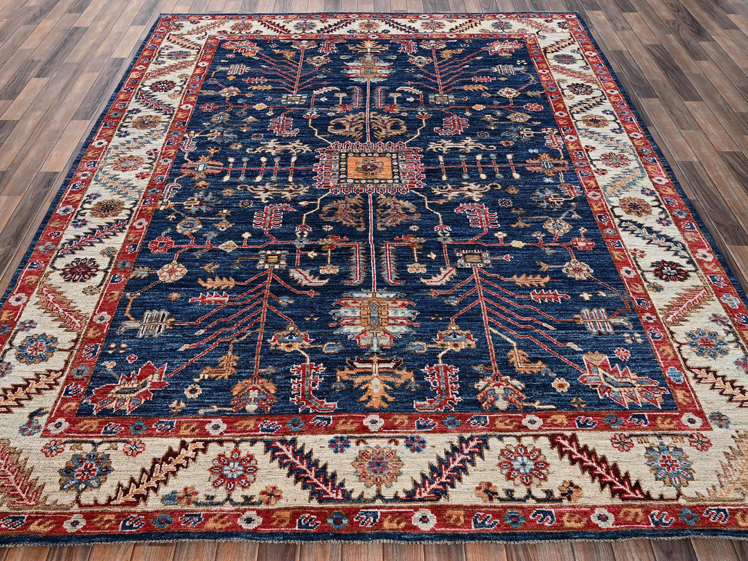 7'11" x 9'9" New Hand Knotted Blue Wool Rectangle Oriental Rug - MOA1022650