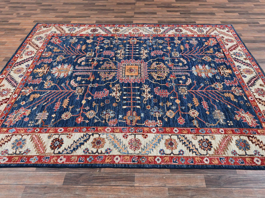 7'11" x 9'9" New Hand Knotted Blue Wool Rectangle Oriental Rug - MOA1022650