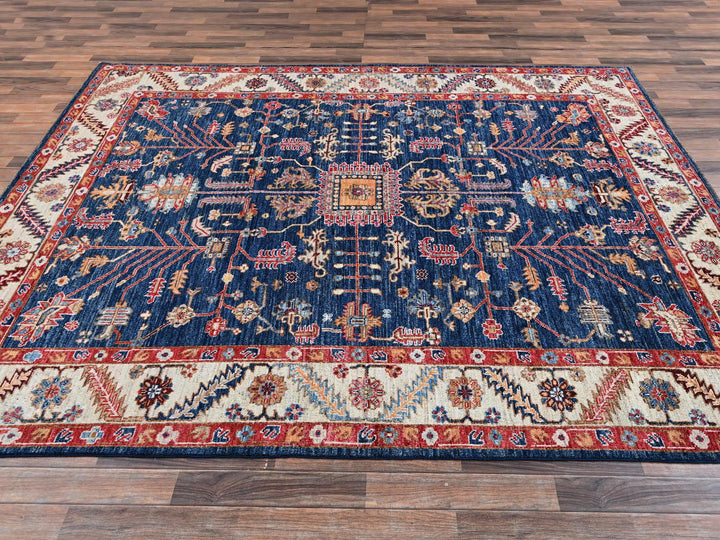 7'11" x 9'9" New Hand Knotted Blue Wool Rectangle Oriental Rug - MOA1022650