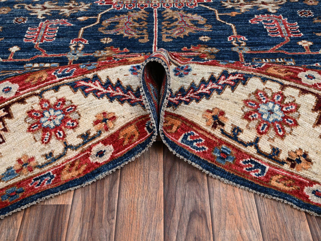 7'11" x 9'9" New Hand Knotted Blue Wool Rectangle Oriental Rug - MOA1022650