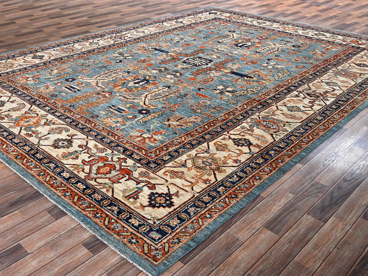 10'0" x 13'7" New Hand Knotted Blue Wool Rectangle Oriental Rug - MOA1022651