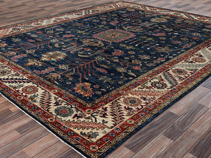 8'11" x 11'3" New Hand Knotted Blue Wool Rectangle Oriental Rug - MOA1022652