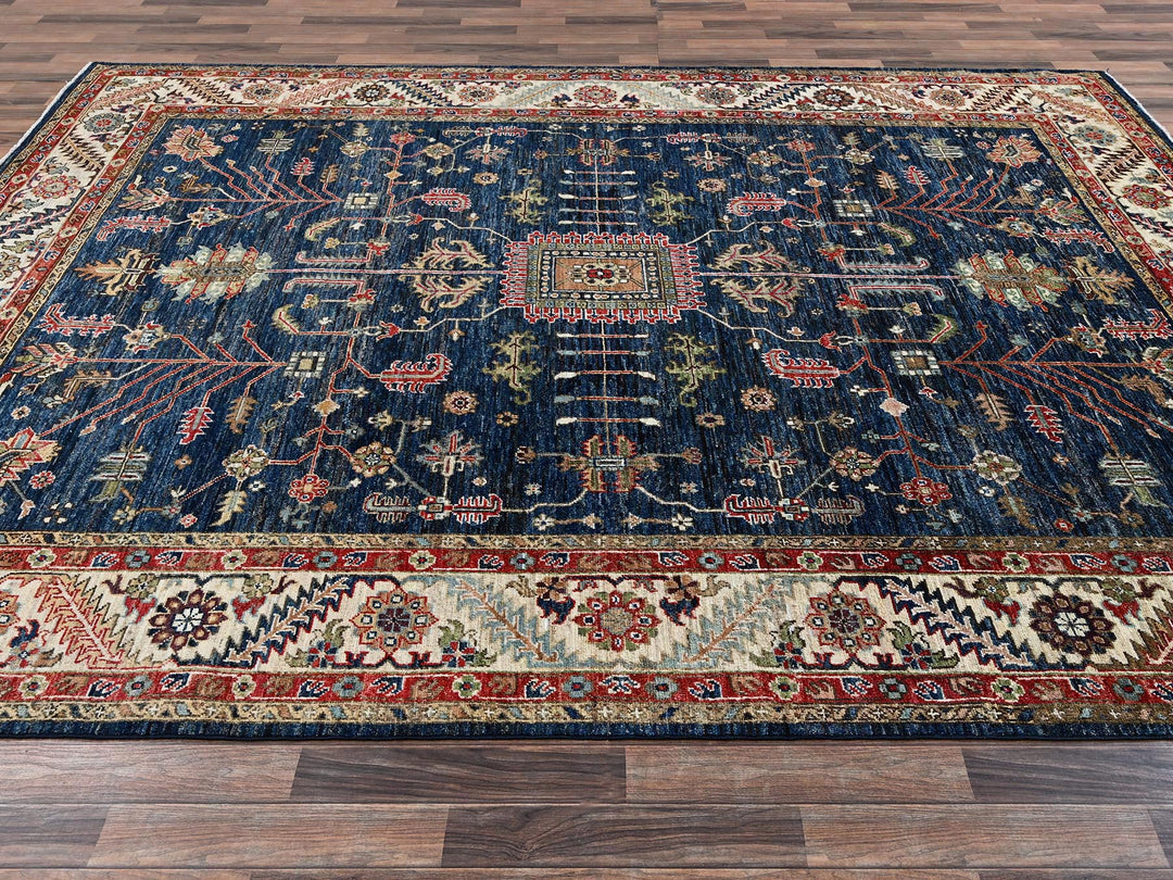 8'11" x 11'3" New Hand Knotted Blue Wool Rectangle Oriental Rug - MOA1022652