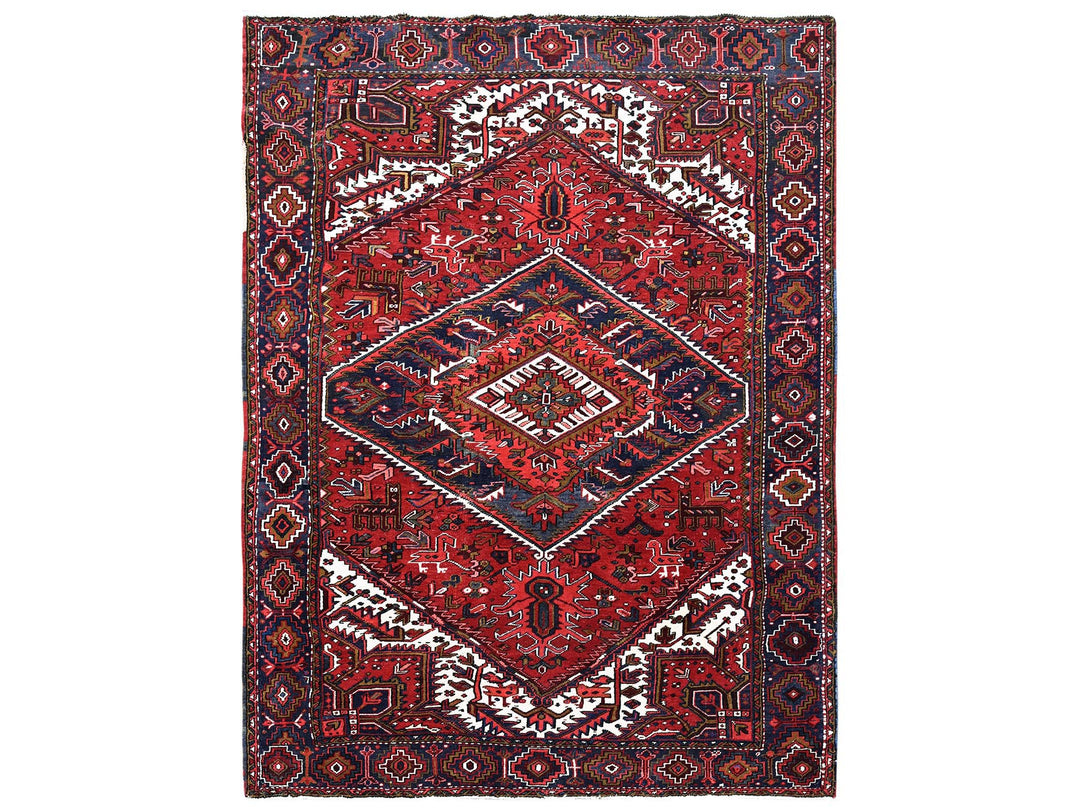 7'9" x 10'4" Vintage Hand Knotted Red Wool Rectangle Oriental Rug - MOA102265