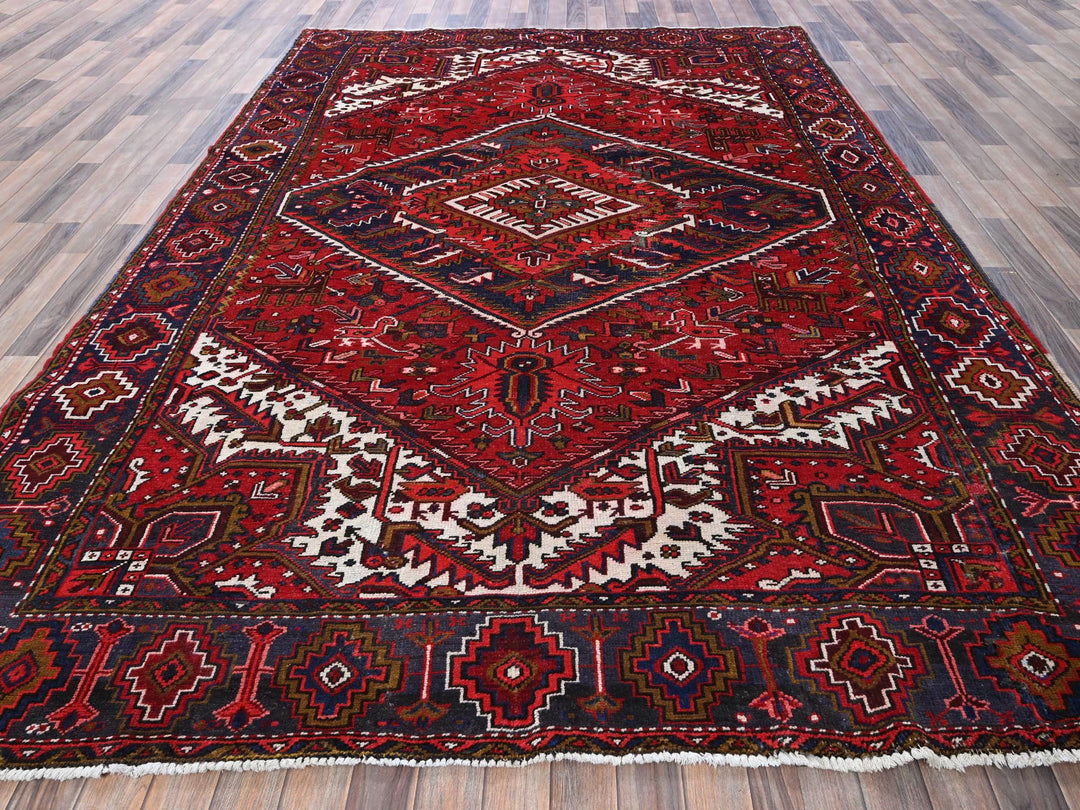 7'9" x 10'4" Vintage Hand Knotted Red Wool Rectangle Oriental Rug - MOA102265