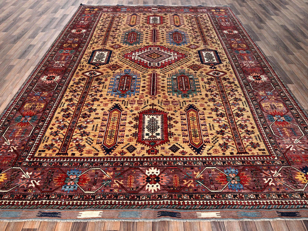 9'3" x 12'3" New Hand Knotted Yellow Wool Rectangle Oriental Rug - MOA1022660