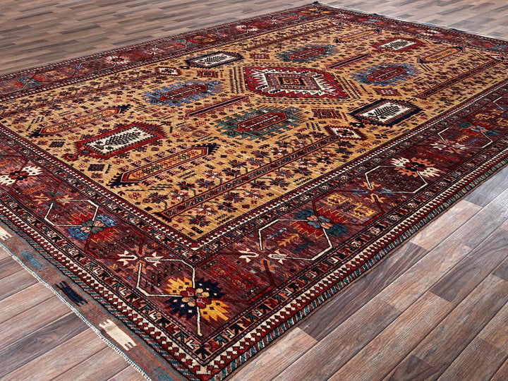 9'3" x 12'3" New Hand Knotted Yellow Wool Rectangle Oriental Rug - MOA1022660