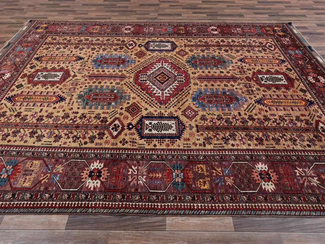 9'3" x 12'3" New Hand Knotted Yellow Wool Rectangle Oriental Rug - MOA1022660