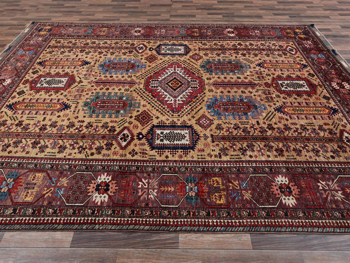 9'3" x 12'3" New Hand Knotted Yellow Wool Rectangle Oriental Rug - MOA1022660
