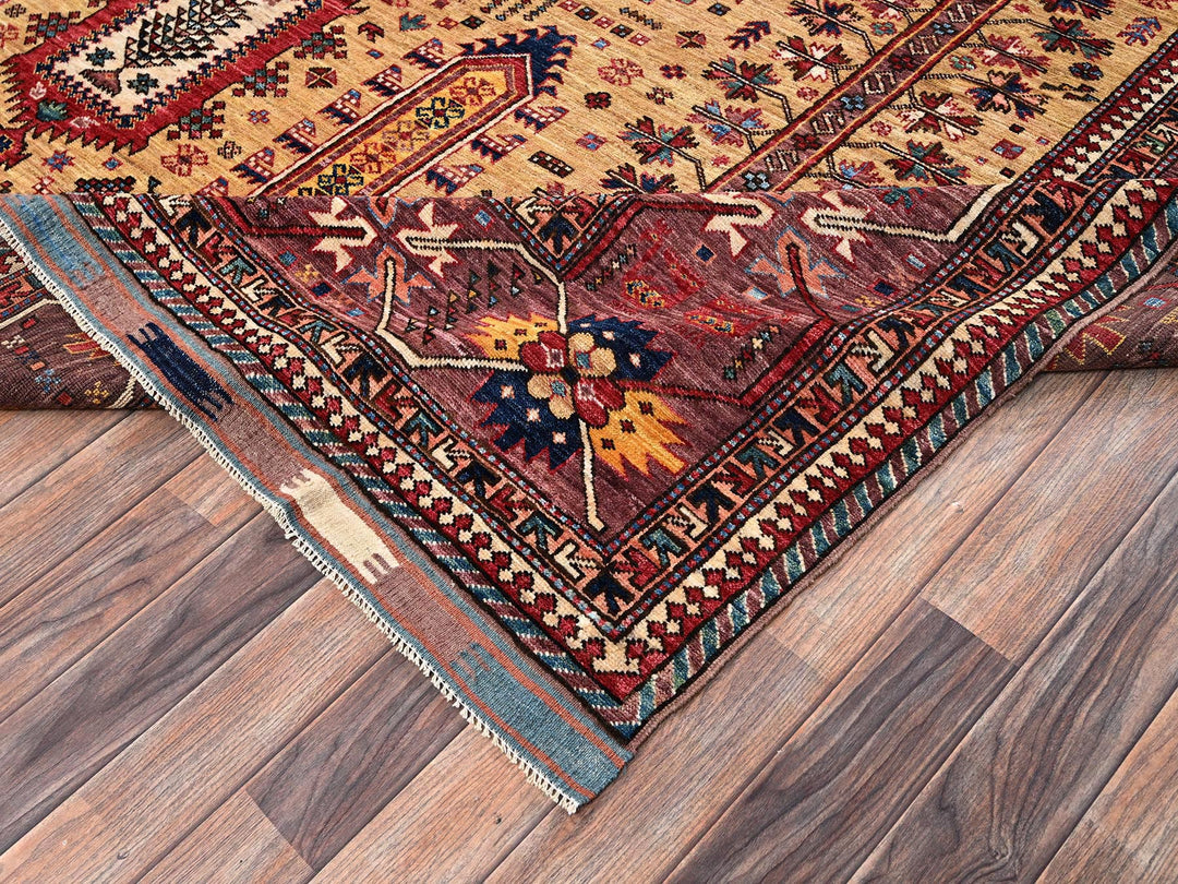 9'3" x 12'3" New Hand Knotted Yellow Wool Rectangle Oriental Rug - MOA1022660