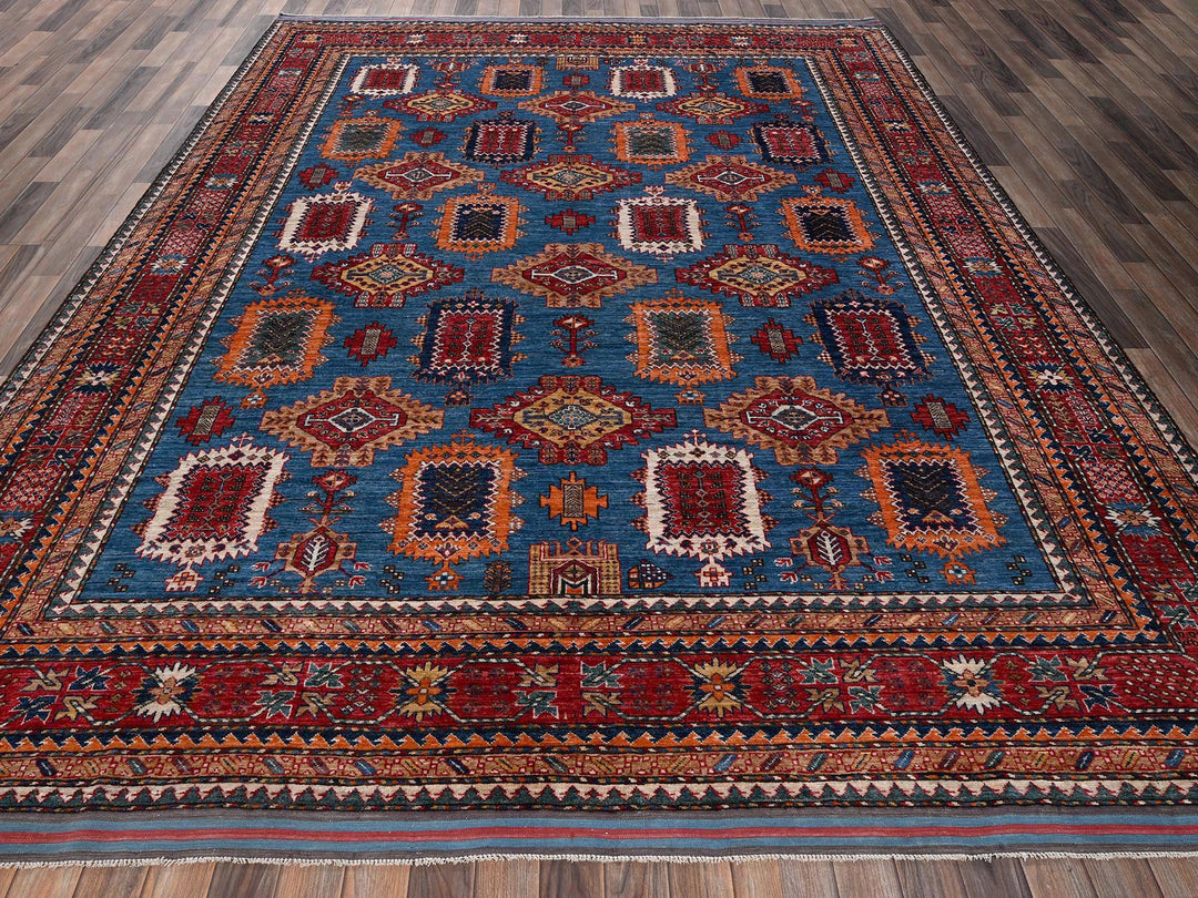 9'0" x 11'8" New Hand Knotted Blue Wool Rectangle Oriental Rug - MOA1022662