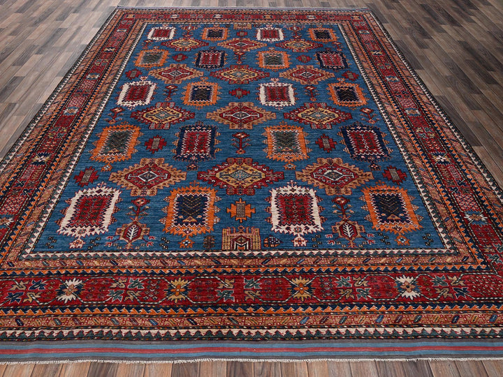 9'0" x 11'8" New Hand Knotted Blue Wool Rectangle Oriental Rug - MOA1022662