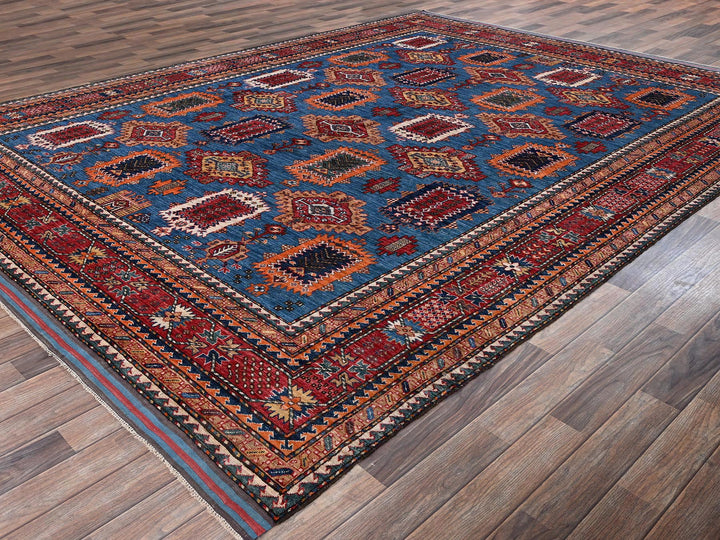 9'0" x 11'8" New Hand Knotted Blue Wool Rectangle Oriental Rug - MOA1022662
