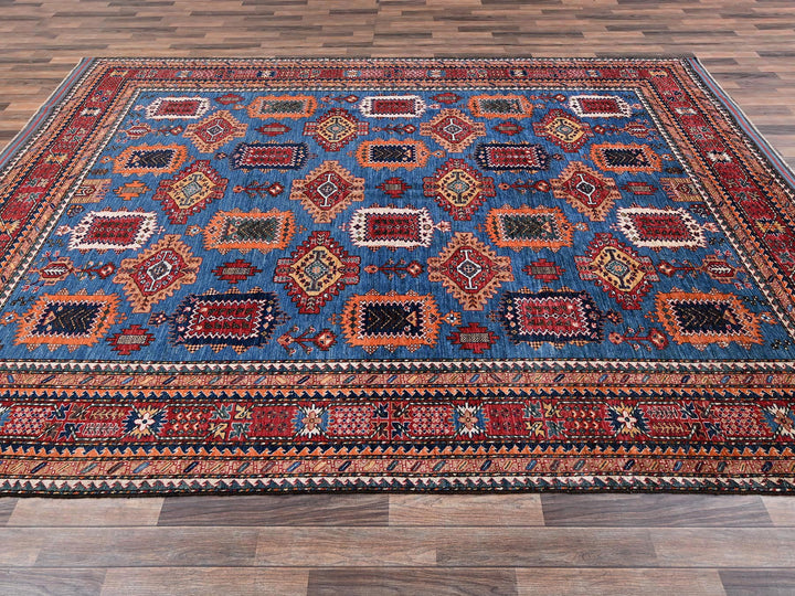 9'0" x 11'8" New Hand Knotted Blue Wool Rectangle Oriental Rug - MOA1022662