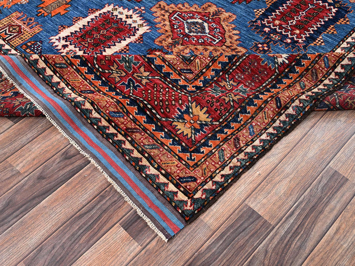 9'0" x 11'8" New Hand Knotted Blue Wool Rectangle Oriental Rug - MOA1022662
