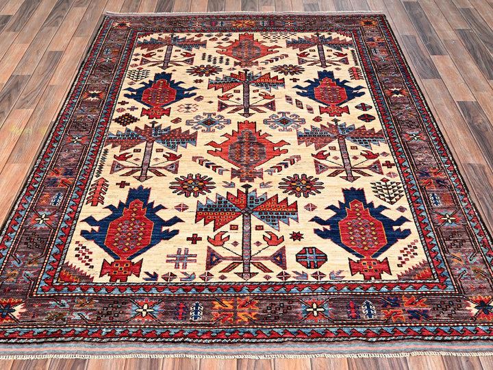 5'2" x 6'4" New Hand Knotted Ivory Wool Rectangle Oriental Rug - MOA1022663