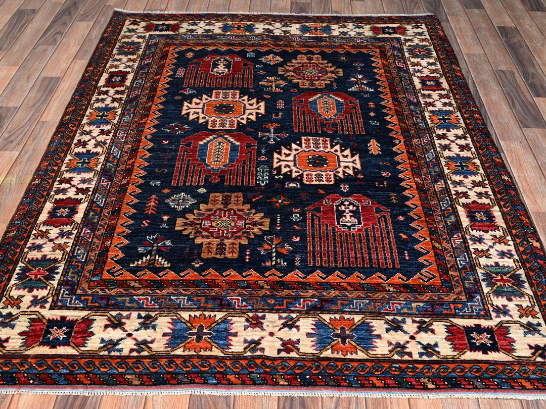 4'11" x 6'4" New Hand Knotted Blue Wool Rectangle Oriental Rug - MOA1022664