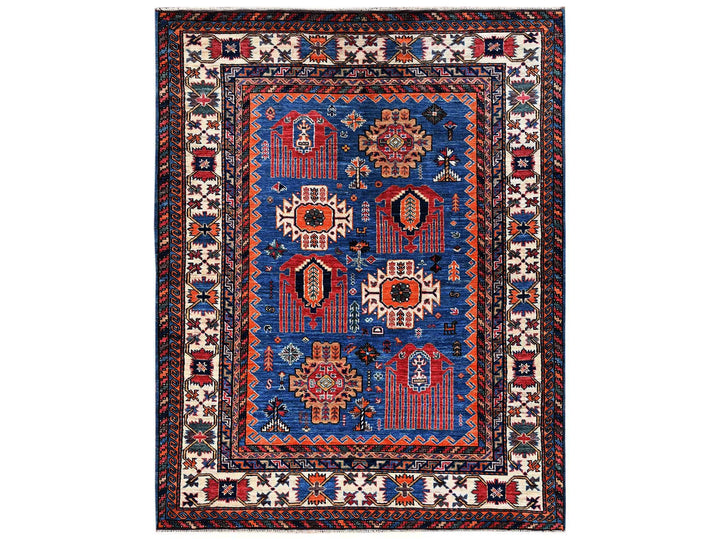 5'1" x 6'7" New Hand Knotted Blue Wool Rectangle Oriental Rug - MOA1022665