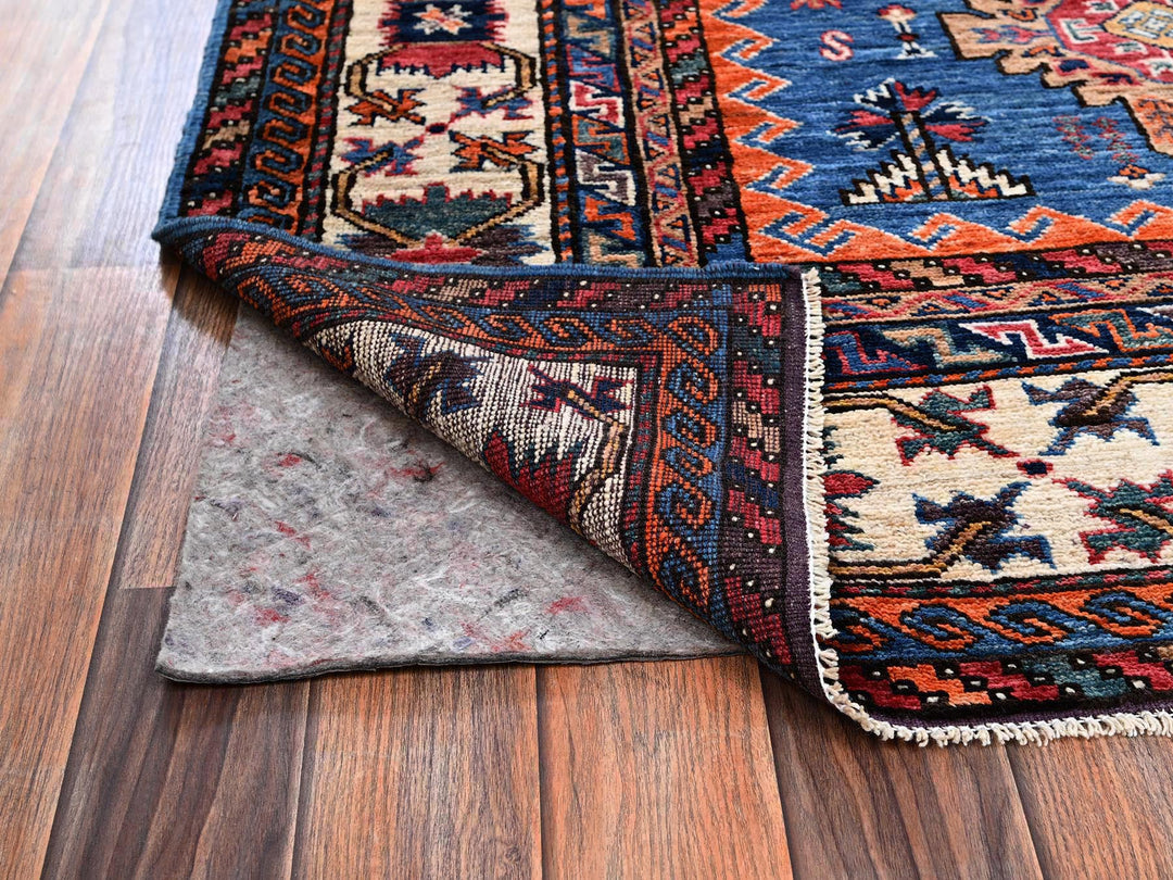 5'1" x 6'7" New Hand Knotted Blue Wool Rectangle Oriental Rug - MOA1022665