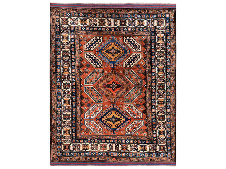 5'0" x 6'3" New Hand Knotted Orange Wool Rectangle Oriental Rug - MOA1022666