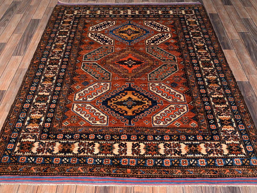 5'0" x 6'3" New Hand Knotted Orange Wool Rectangle Oriental Rug - MOA1022666